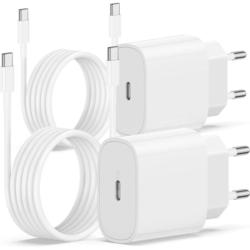 2er-Pack iPhone 17 16 15 Ladegerät, 20 W USB C Schnellladegerät 2 m Kabel C auf C für iPhone 17/17 Pro/16 Pro Max/15 Pro Max/15 Plus/iPad 12,9/11