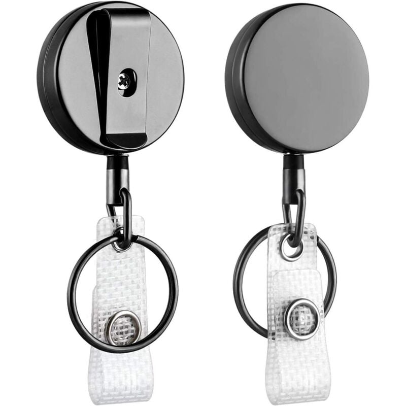 2er-Pack kleine, robuste, einziehbare Ausweishalterrollen, Ausweishalter aus Metall mit Gürtelclip-Schlüsselanhänger für Visitenkarten-Schlüsselring