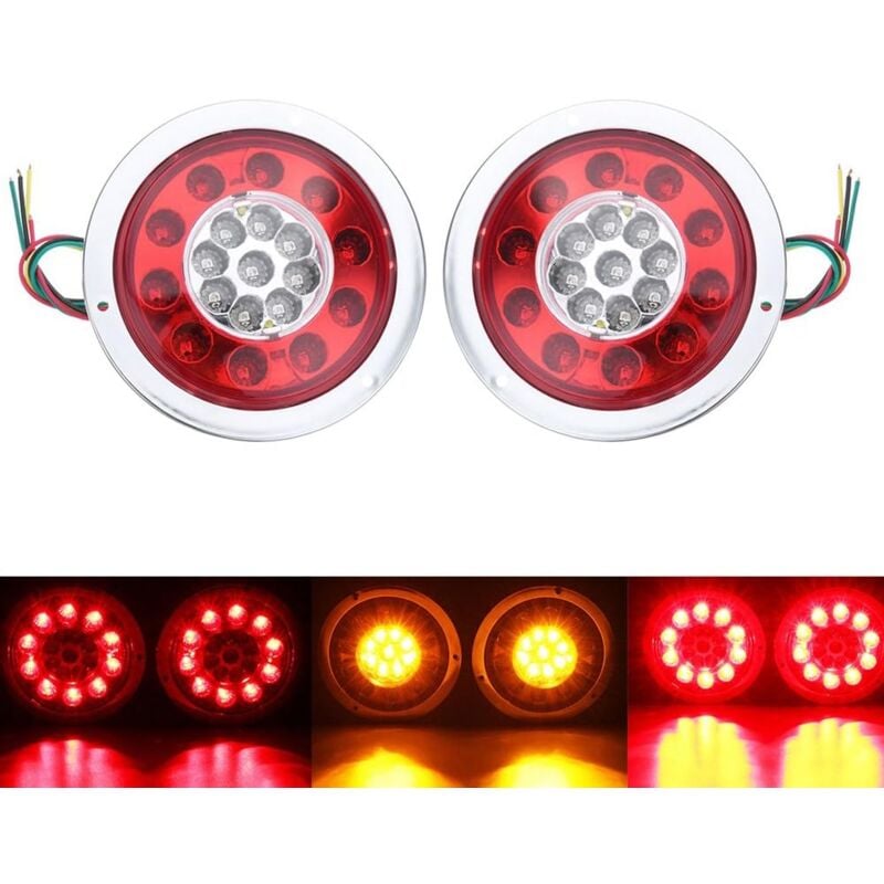 2er-Pack runde Rückleuchten mit 19 LEDs, bernsteinfarben, rot, für LKW-Anhänger, LKW-Rückleuchten, Blinker, 10–30 v, Silber