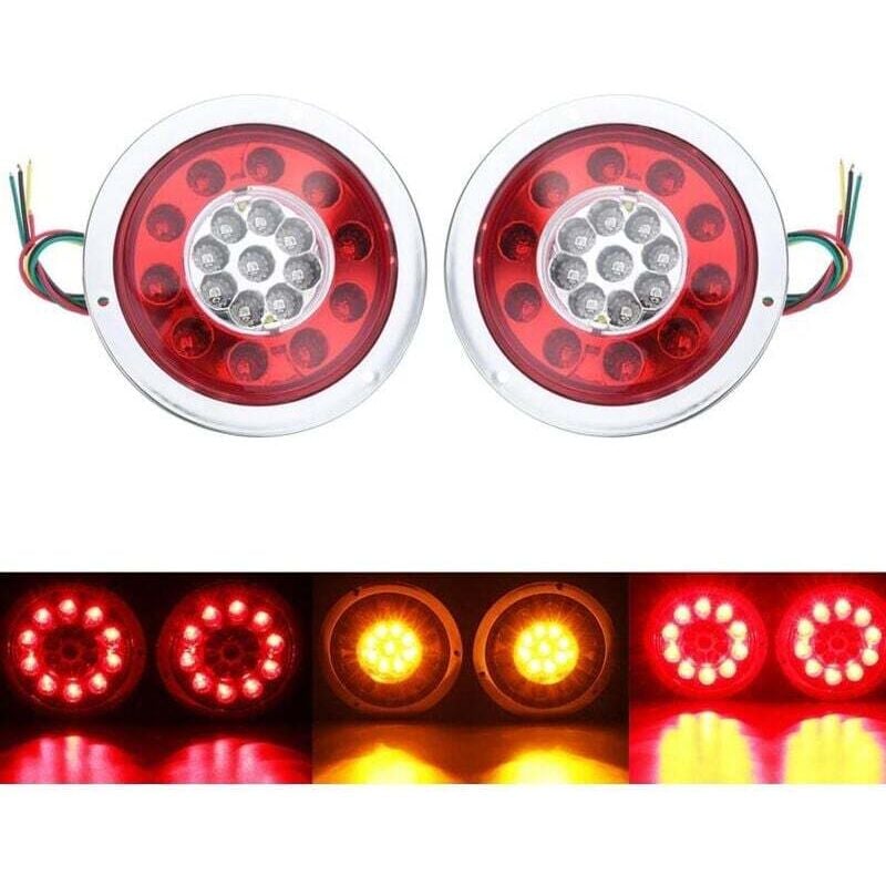 2er-Pack runde Rückleuchten mit 19 LEDs, bernsteinfarben, rot, für LKW-Anhänger, LKW-Rückleuchten, Blinker, 10–30 v, Silber