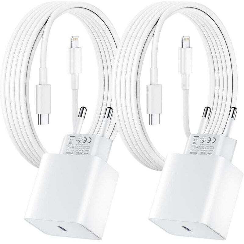 2er-Pack Schnellladegeräte für iPhone, 20-W-USB-C-PD-Netzteil mit 2 m USB-C-auf-Lightning-Kabel für iPhone 14/14 Pro/13/13 Pro/13 Pro Max/13 Mini