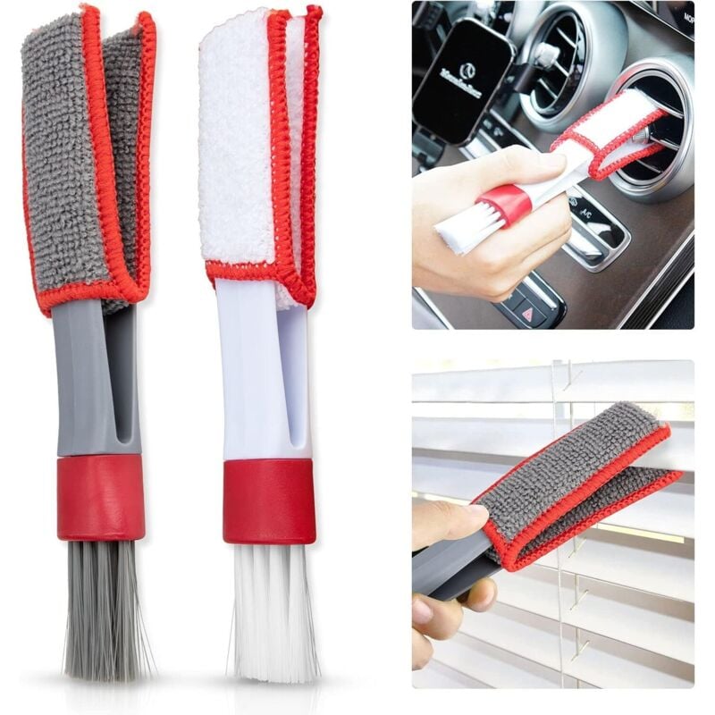 2er-Pack Staubwedelbürste für Jalousien, 2-in-1-Multifunktions-Reinigungswerkzeug, Mikrofaser-Doppelkopf, abnehmbare, waschbare Bürste für Tastatur,