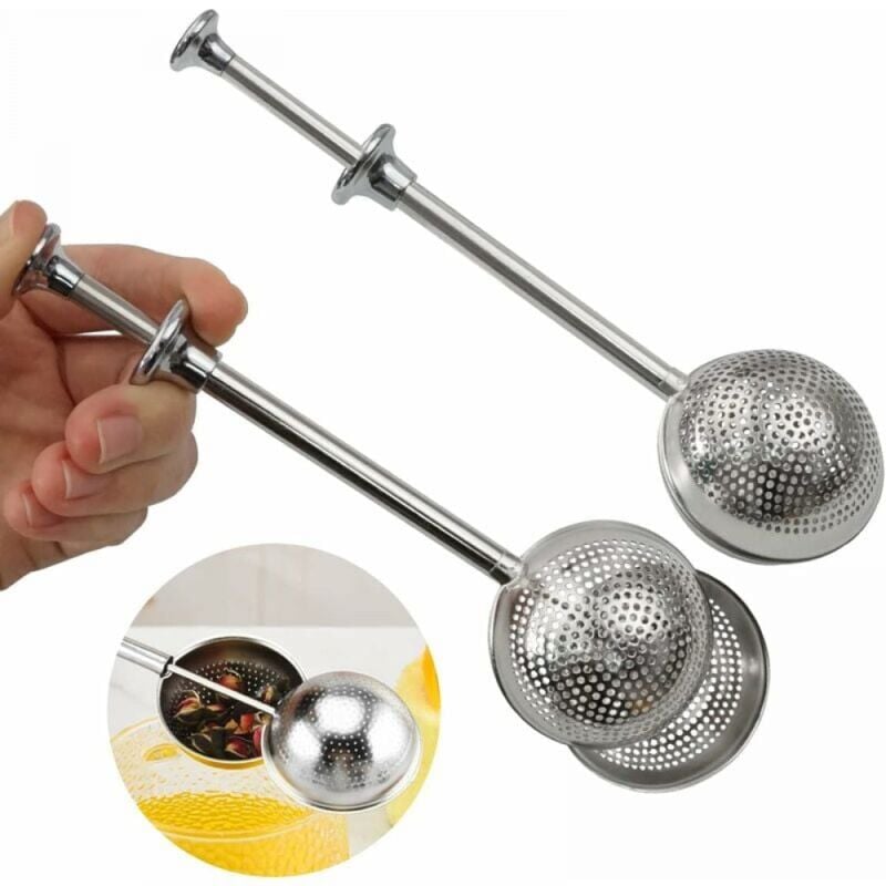 Cyslmuk - 2er-Pack Tee-Ei aus Edelstahl mit gepresstem Griff, einziehbares Tee-Ei