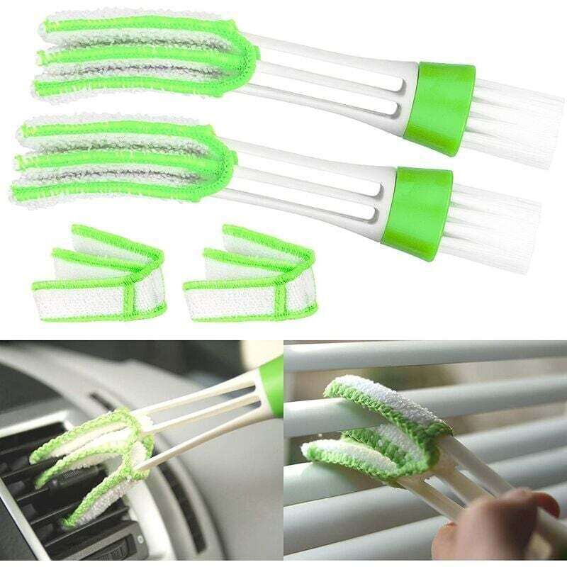 2er-Pack tragbare Reinigungsbürste für Autofenster, Jalousien und Lüftungsschlitze, Doppelkopf mit Mikrofaserhülle