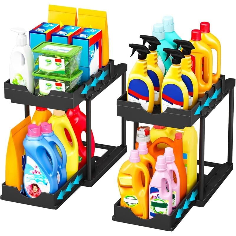 2er-Pack Untertisch-Organizer – 2-stufiger Auszieh-Organizer unter der Spüle, Aufbewahrungsregal unter der Spüle, Ausziehschublade für Küche,
