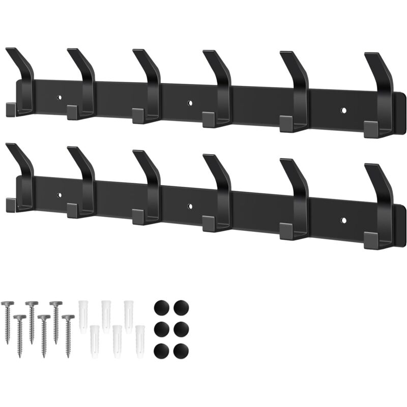 Jalleria - 2er Pack Wandgarderobenhaken mit 6 Haken, Hakenleiste für Schlafzimmer Bad Küche, Garderobenleiste Wandgarderobe für Jacken Mäntel Taschen