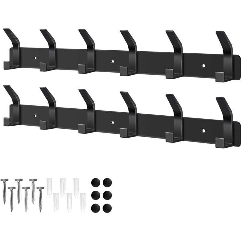 2er Pack Wandgarderobenhaken mit 6 Haken, Hakenleiste für Schlafzimmer Bad Küche, Garderobenleiste Wandgarderobe für Jacken Mäntel Taschen Mützen