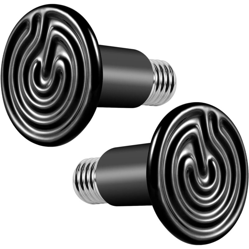 Jalleria - 2er-Pack Wärmebirne für Reptilien-Terrarium, Keramik-Wärmestrahler, kein Licht, E27 schwarze Keramik-Wärmelampe für Reptilien, Eidechsen,