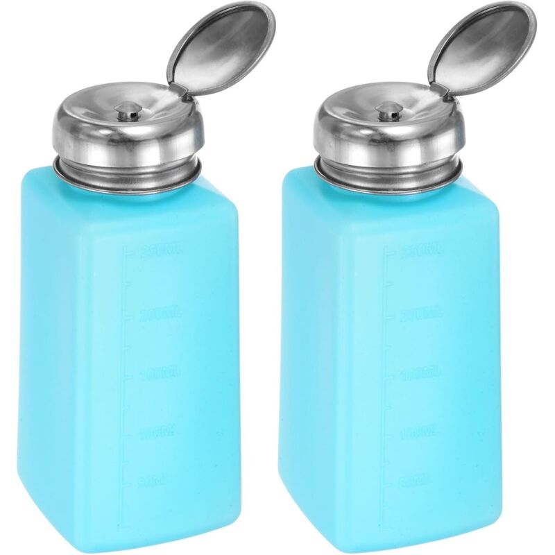 2er-Packung 250 ml (8,5 oz) Alkohol-Lösungsmittelspenderflasche mit Druckknopfpumpe und Edelstahl-Verschlusskappe für Acetonlösung, blau