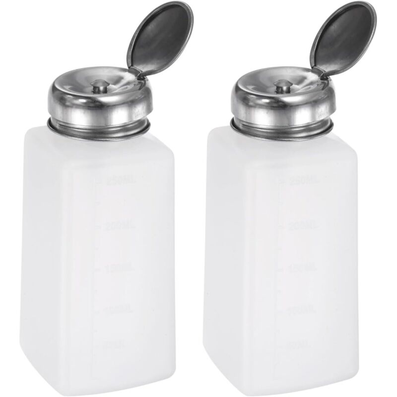 2er-Packung 250 ml (8,5 oz) Alkohol-Lösungsmittelspenderflasche mit Druckknopfpumpe und Edelstahl-Verschlusskappe für Acetonlösung, weiß