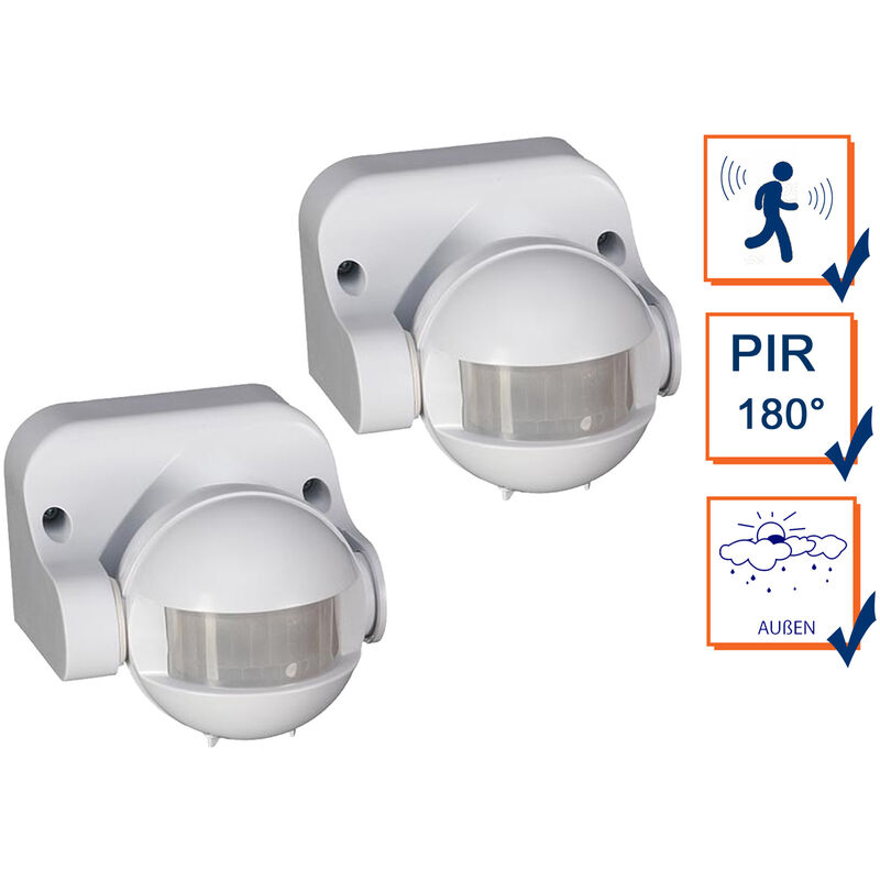 2er Set 180° PIR Bewegungsmelder Außen für Lampen & Geräte bis jeweils 1200 Watt