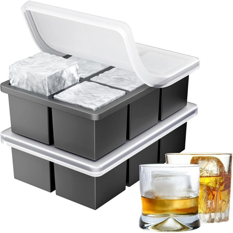 2er-Set Ankway Eiswürfelformen, große Silikon-Eiswürfelformen mit Deckel, BPA-frei, stapelbar und spülmaschinenfest, für Whisky, Cocktails, Bier,