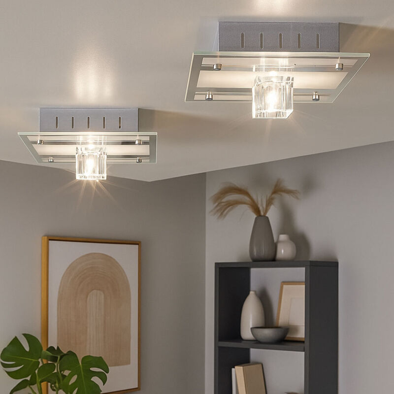Etc-shop - 2er Set Decken Leuchten Deko Metall lackiert Spiegel Glas satiniert Lampen