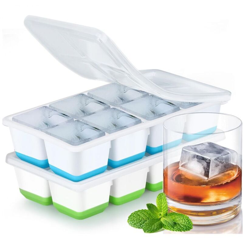 Longziming - 2er Set Eiswürfelbehälter, Eiswürfelformen, Eiswürfelschalen mit Deckel, Silikon Eiswürfelschalen, für Whisky, Fruchtwein, Getränke,