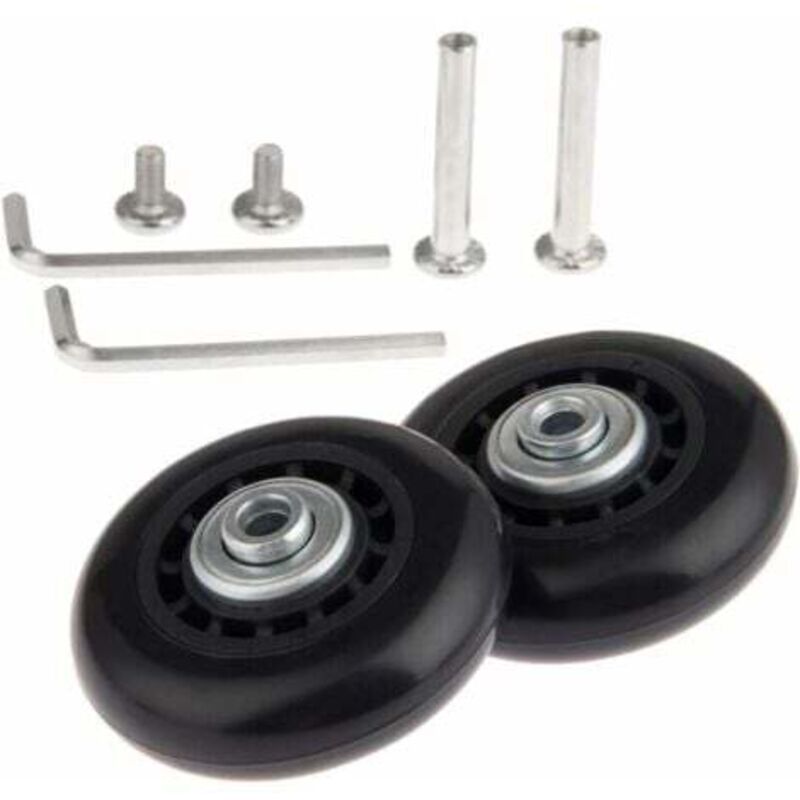 2er-Set Ersatzrollen mit 70 x 24 mm-Achsen – Ersatzräder für Koffer, Koffer-Reparatur, Kofferrolle, Gepäckrad, Achsen und Rollen