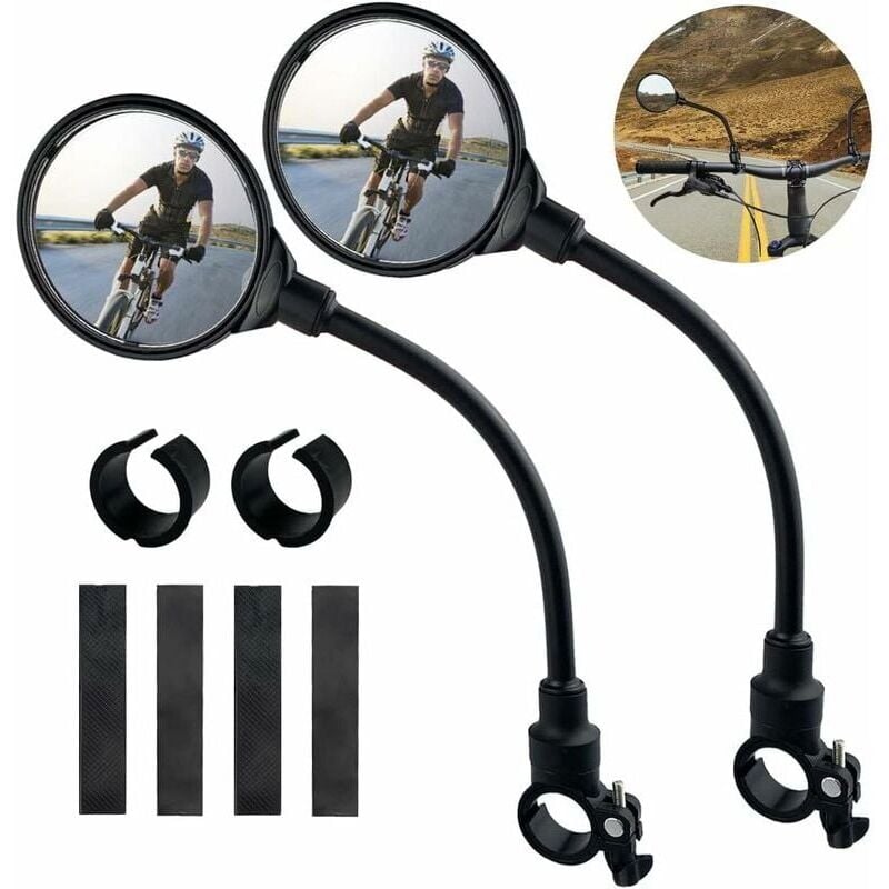 Jusch - 2er Set Fahrradrückspiegel für Lenker, 360° verstellbarer Fahrradrückspiegel, Elektroroller-Rückspiegel, Mountainbike-Rückspiegel