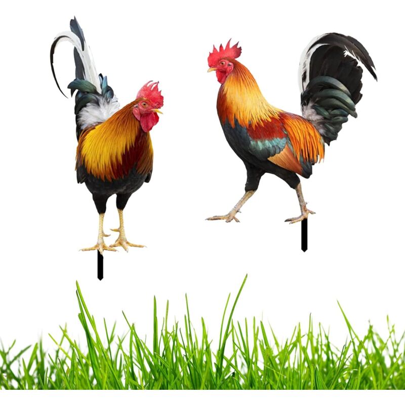 2er-Set Hahn-Gartenstecker, künstlerische Acrylstatue, Rasen- und Gartendekorationszubehör, Geschenke