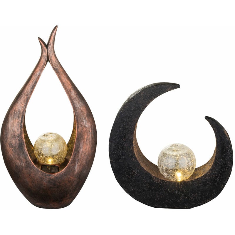 Etc-shop - 2x led Solar Außen Lampen bronze Glas Kugel Garten Weg Boden Mond Sichel Steh Leuchten schwarz braun