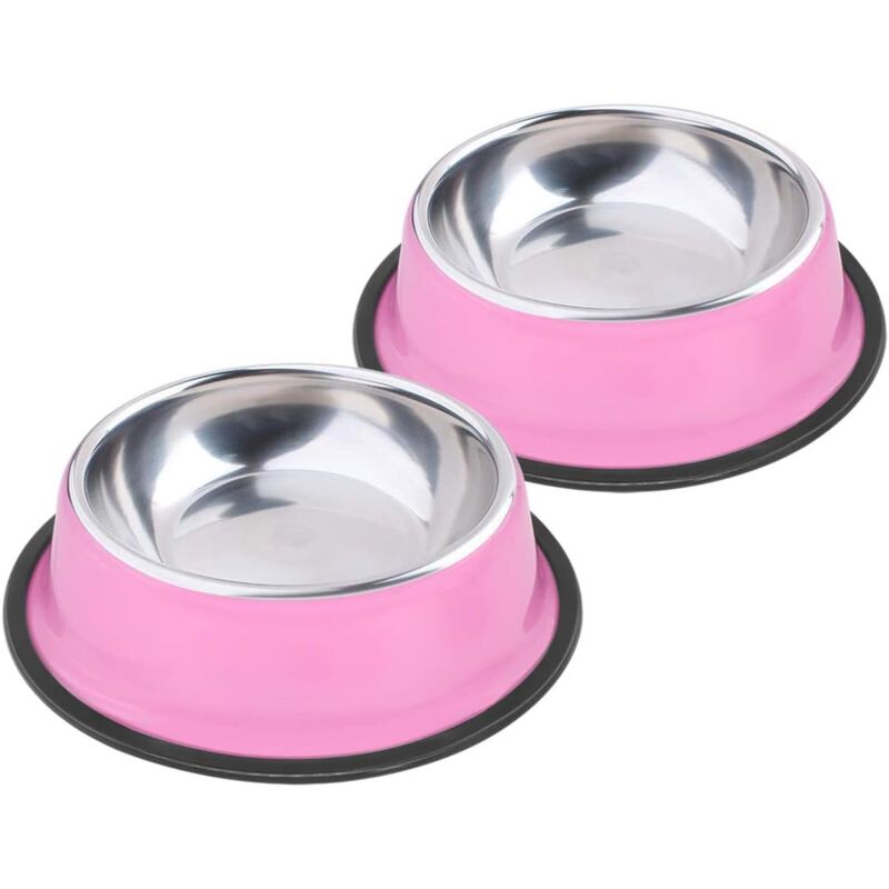 Memkey - 2er-Set Napf aus rosafarbenem Edelstahl mit rutschfester Gummibasis für kleine Hunde und Katzen (200 ml)