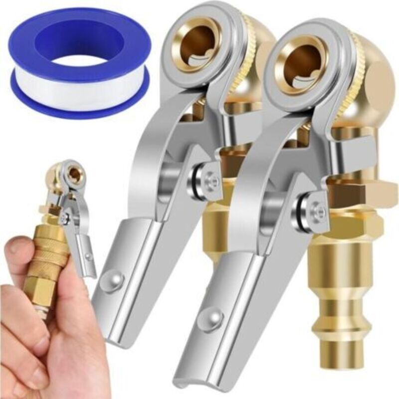 2er-Set Reifenfüller-Ventilverlängerungen Air Chuck 1/4' NPT aus Messing - Schnellanschluss mit Clip 150-250 MPa 8 mm - Air Chuck Adapter für