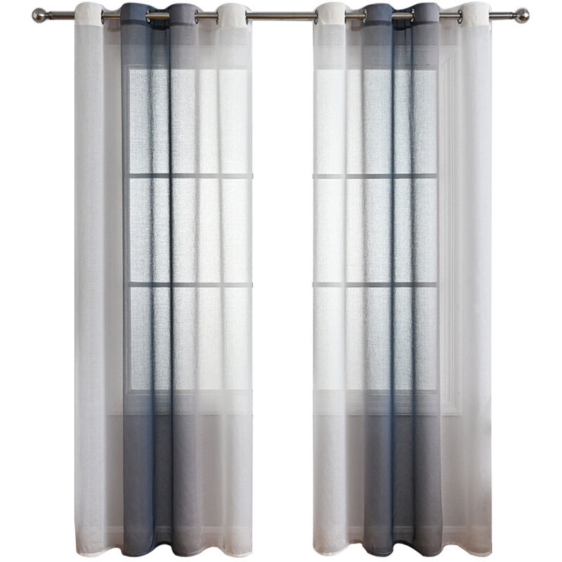 2er Set Gardinen Grau Wohnzimmer Vorhänge mit Ösen Gardinen Fenster,Gardine Transparent Ösenschal Vorhang Schlaufen ,Dekoschals für Balkontür Outdoor