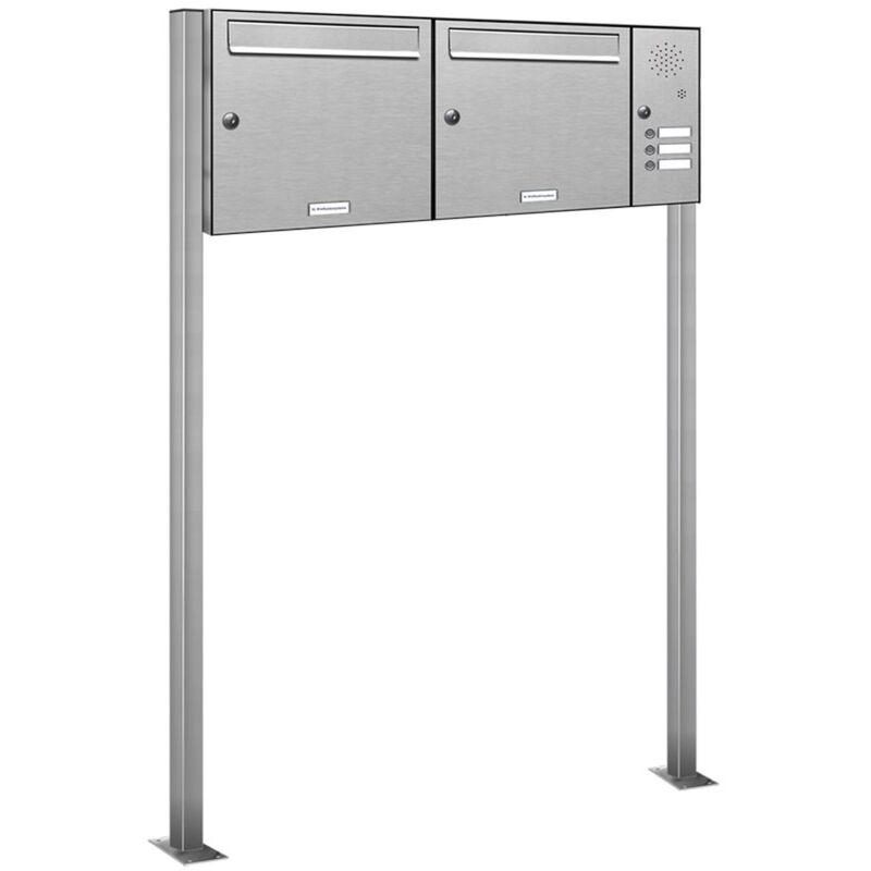 2er Standbriefkasten Anlage 3 Klingel Sprechgitter V2A Edelstahl Post stehend