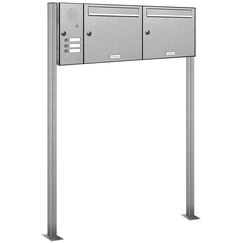 2er Standbriefkasten Anlage 3 Klingel Sprechgitter V2A Edelstahl Post stehend