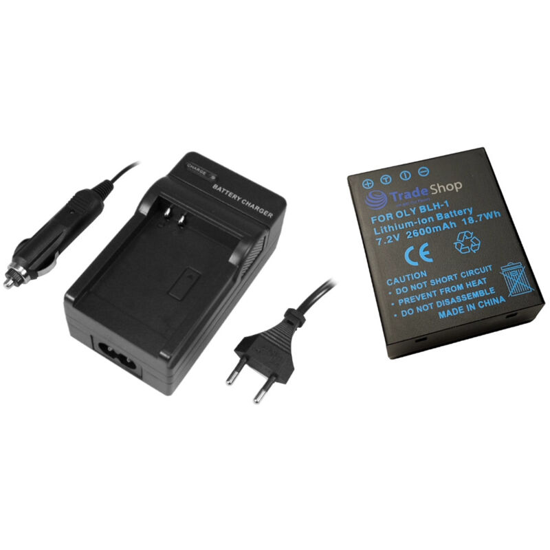 Trade-shop - 2in1 Set: Li-Ion Akku + Ladegerät Ladestation kompatibel mit Olympus BLH-1, om-d E-M1 Mark ii, om-d E-M1 Mark iii, om-d E-M1X,