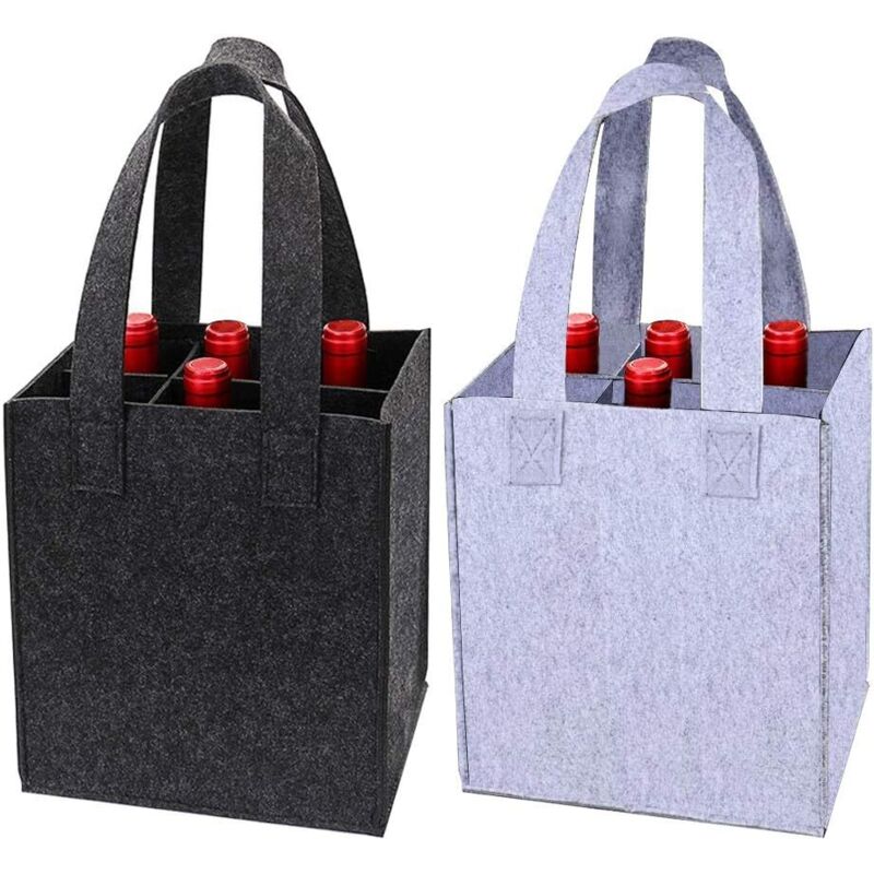 2pcs 6 Flaschentasche Wein Tragetasche Filz Flaschentasche mit Griff Wein Bier Tasche,24x18x28cm