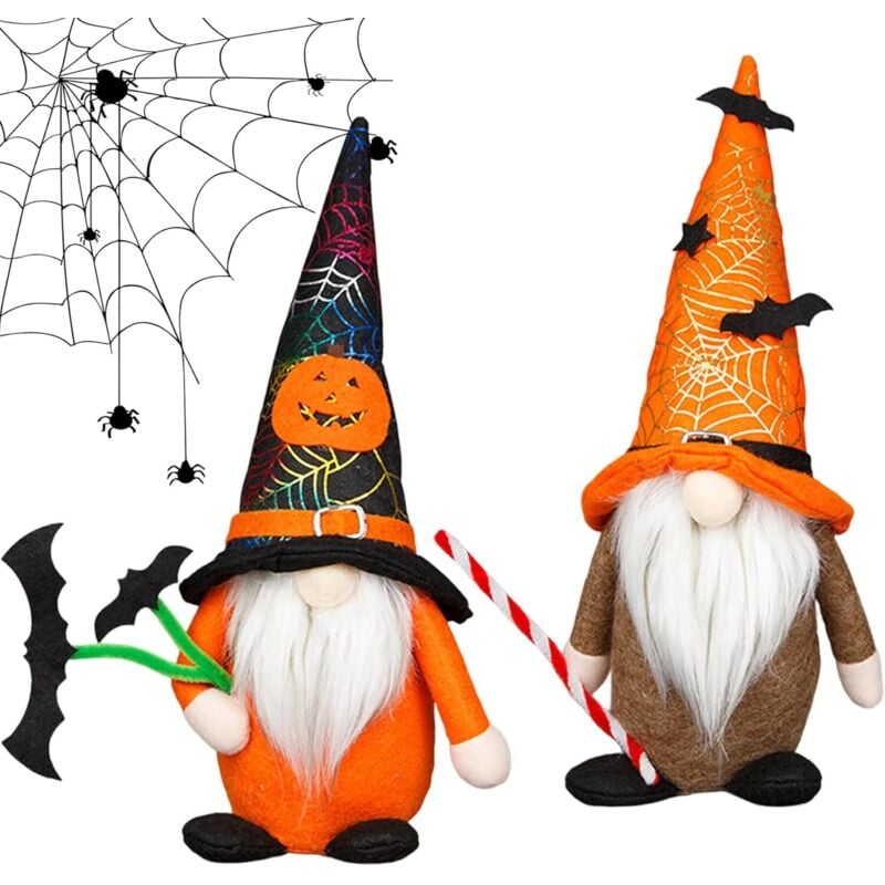 Bluedeer - 2pcs Halloween -Dekorationen Gnome, Halloween Baubles Gonk mit Fledermausspinnennetz und Kürbismuster, niedliche Plüsch gesichtsloser