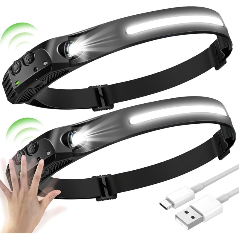 2PCS LED-Scheinwerfer, COB+XPE-LED-Scheinwerfer 5 Modelle, LED-Sensor-Scheinwerfer, USB-wiederaufladbarer wasserdichter LED-Scheinwerfer,