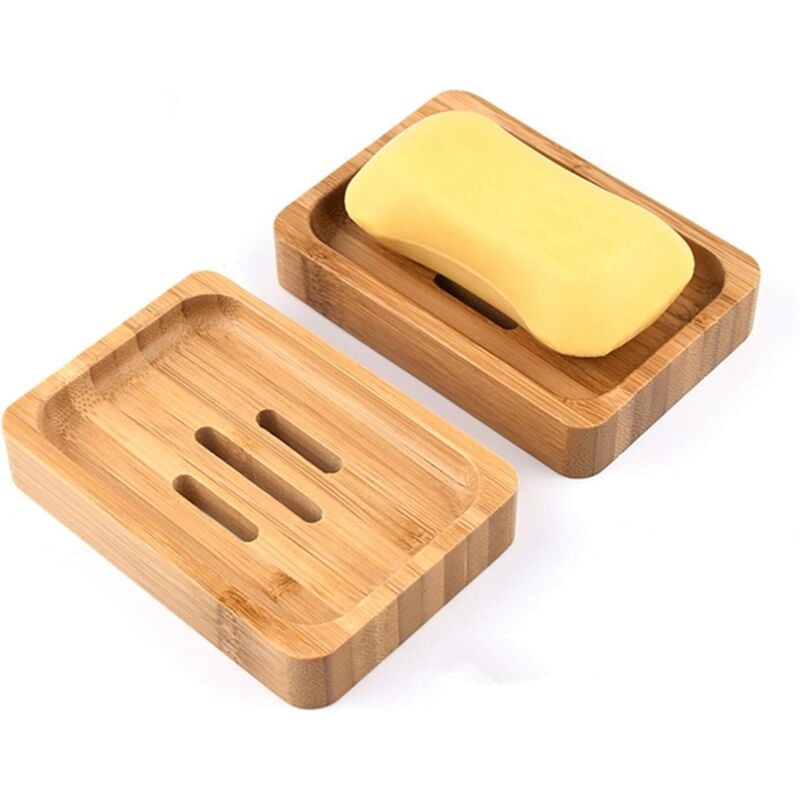 ZVD - 2Pcs Natural Bamboo Wooden Soap Dish Soap Box for Bathroom Shower Craft Soap Dish for Soap, Sponges and More