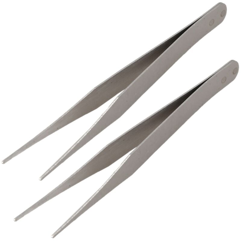 2X Edelstahl Spitze Gerade Pinzette 4 1/ 2 - Silber