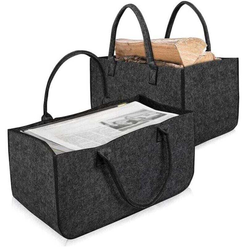 2x Filztasche, XU, faltbar, tragbar, vielseitig, groß, mit Tragegriffen, geeignet für Brennholz, Zeitungen und Ladenbedarf, Dunkelgrau - KZQ