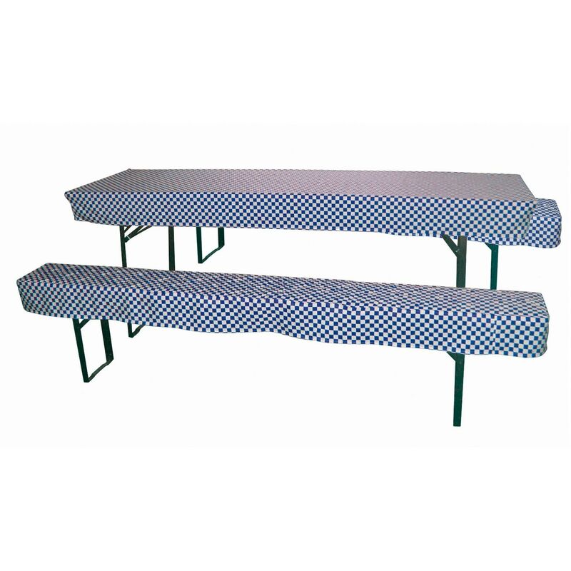 Dema - 2x Hussen / Sitzpolster + 1x Tischdecke Set für Bierzeltgarnitur blau / weiß