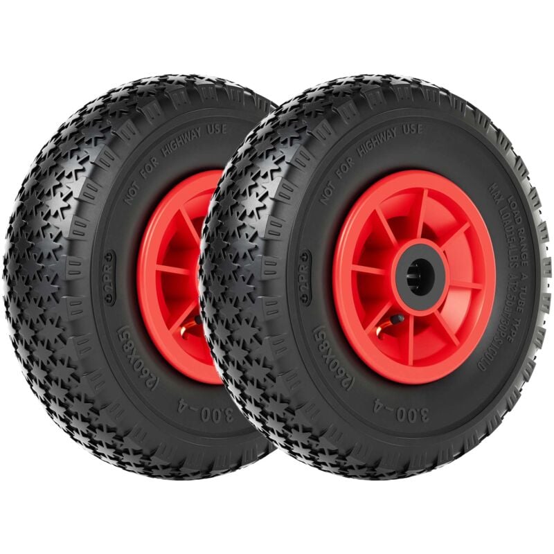 Wiltec - 2x Rad 3.00-4 85 x 260 mm 90 kg, HT2046 Schubkarren Komplettrad mit Kunststofffelge, Winkelventil, Luftreifen für Sackkarre, Bollerwagen u.a