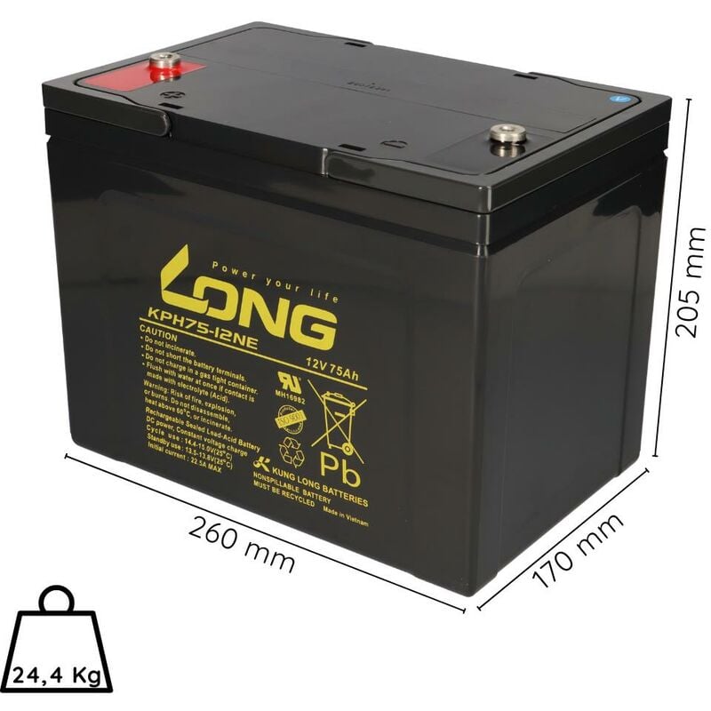 Kunglong - 2x Kung Long Bleiakku Batterie KPH75-12NE M6 12V 75Ah agm Blei Accu wartungsfrei