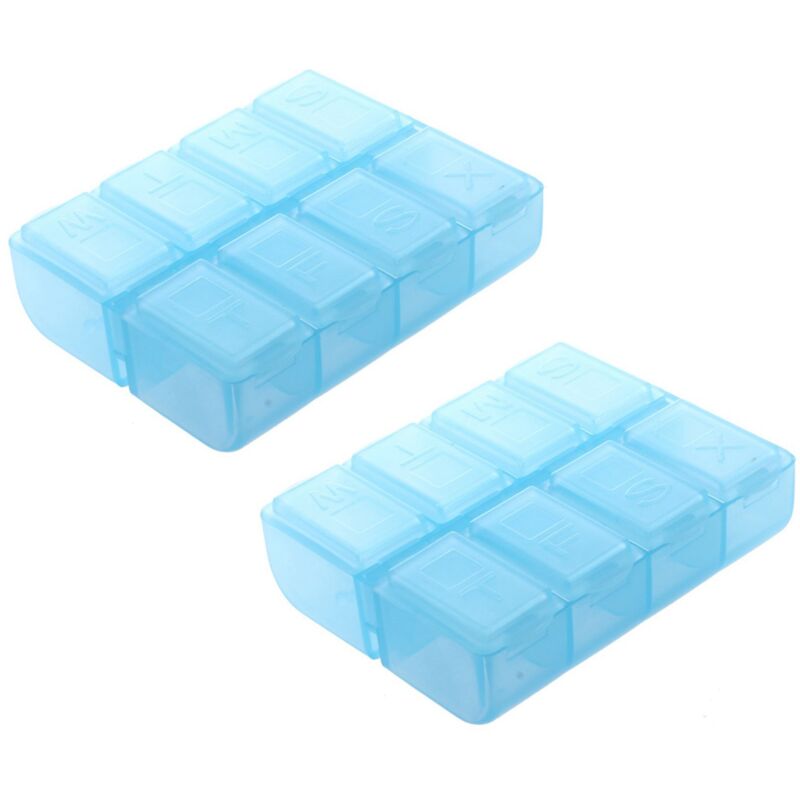 2X Kunststoff Rechteck 8-Fach 7 Medizin Tabletten Case Blau