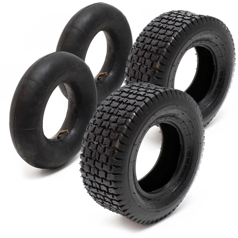 Wiltec 2x Reifenmantel 2x Schlauch für Aufsitzmäher/Rasentraktor 16x6.50-8 4PR Winkelventil