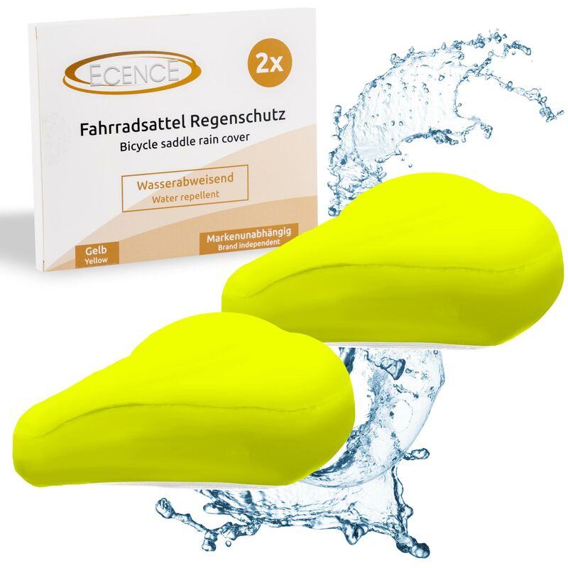 Ecence - 2x Sattelüberzug Gelb Regenschutz Fahrrad-Sattel-Schutz-Bezug wasserabweisend