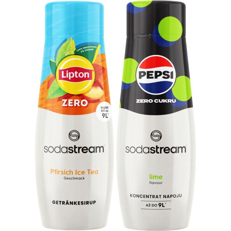 2x SodaStream Lipton Ice Tea Peach Zero Zuckerfreier Sirup + Pepsi Max Lime