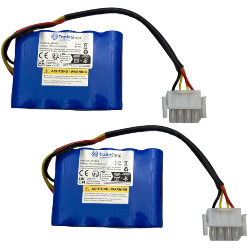 2x Trade-shop Li-Ion Akku 18V 2,6Ah kompatibel mit al-ko Robolinho 300 e, 350 w, 450 w, 500 i, 500 iw, 500 w, 520 w, 550 w, 700 i, 700 w, 800 w, 822 w