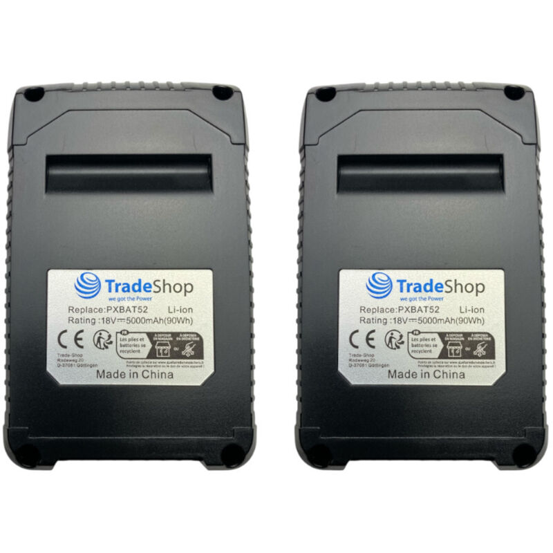 2x Trade-shop Li-Ion Akku 18V 5Ah für Kraftixx kx-arm 3637 Li, kx-art 1826 Li, kx-as 18 Li Solo, kx-hks 18 Li Solo, kx-rs 18 Li Solo, kx-ws 18 Li-Solo