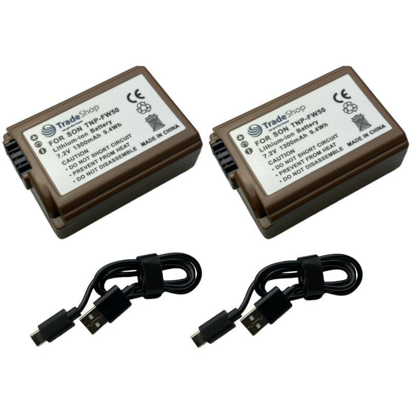 2x Trade-shop Li-Ion Kamera-Akku 7,2V 1300mAh Typ-C ntc V1 kompatibel mit Sony Alpha ILCE-5100Y, ILCE-6300, 6100, 6300, 6400, NEX-3, NEX-3N, NEX-3NL