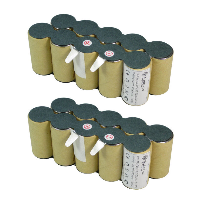 2x Trade-Shop Ni-MH Akku 12V / 3000mAh kompatibel mit Gardena HS36, HS36/42, HS42, LWA85, TL18/2170 / Ersatz für Heckenschere, Rasentrimmer