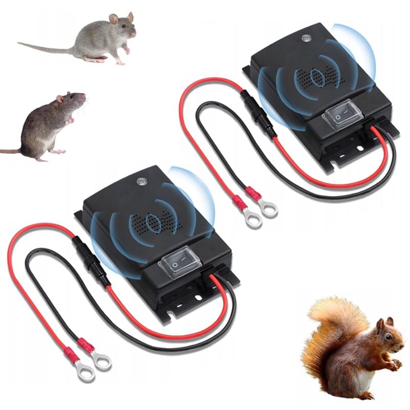 2X Ultraschall-Abwehrmittel Automatischer Ultraschall-Abwehr für Tiere/Mäuse/Ratten, Automatische Parasitenkontrolle 12V Fahrzeugabwehr Gegen