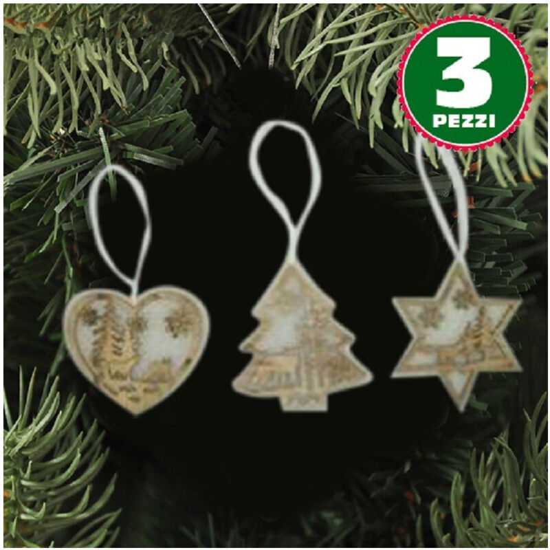 Trade Shop Traesio - Trade Shop - 3 natalausgaben in legno und ovatta forma stella albero kurz mit scenario 16CM -