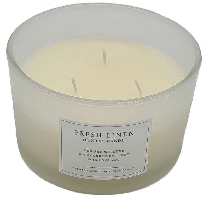 3-Docht Duftkerze im Glas 13 cm - Frische Wäsche Duft - Aroma Stumpenkerze parfümiert im Milchglas mit Kork Deckel