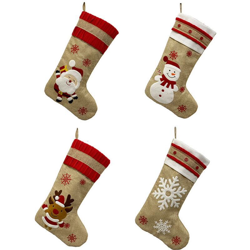 3 große Weihnachtsstrümpfe zum Aufhängen für Weihnachtsbaum, Kamindeko, Weihnachtsmann, Rentier, Schneemann, Weihnachtsstrümpfe für Süßigkeiten,