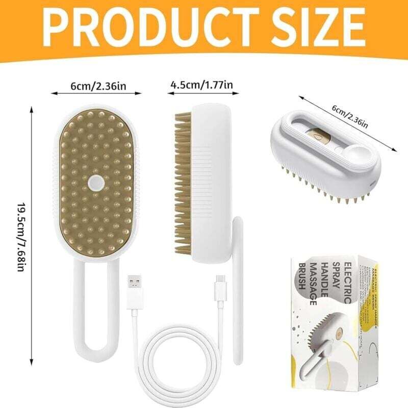 3-in-1 Dampfbürste für Hunde und Katzen, Sprühmassagekamm für Katzen, Bürste für Hunde mit langem/kurzem Fell, Dampfbürste für Katzen, ideal für